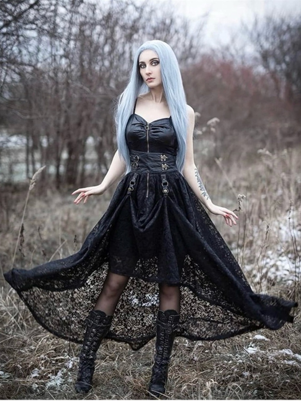 Scarlet Darkness Steampunk Gothic Corset Dress Black Faux Leather Lace L